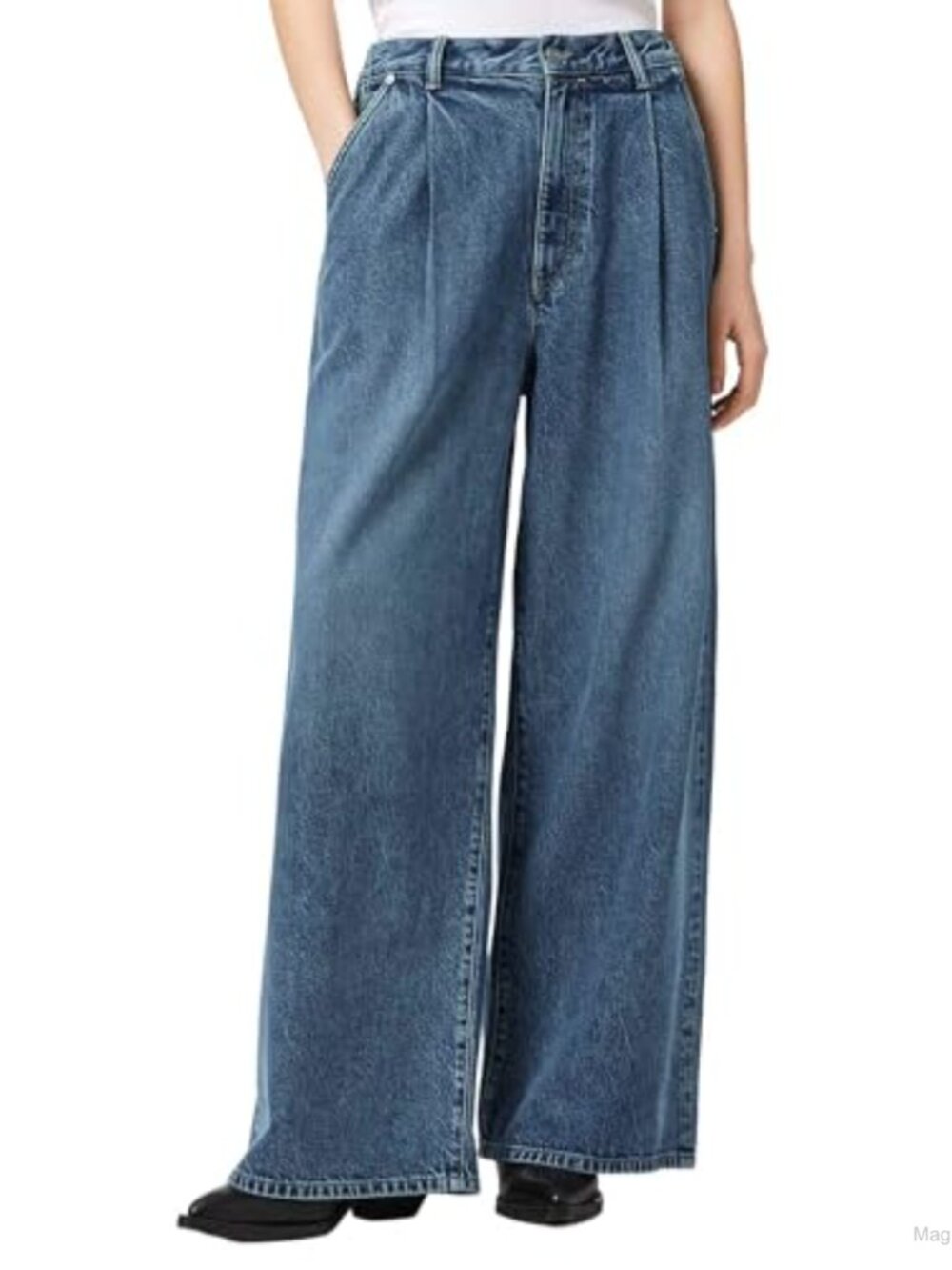 Pleat High Rise Jeans Lyocell Cotton Blend Button Zip Fly